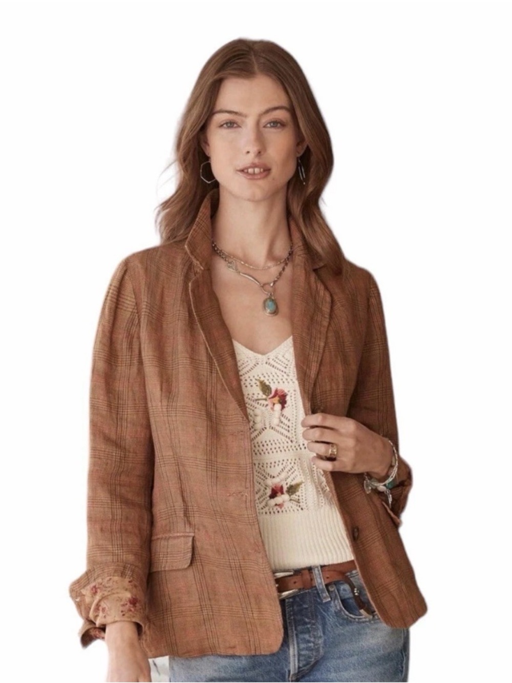 Sundance XL Edson Hill Plaid Single-Breasted Blazer in Rust and Olive